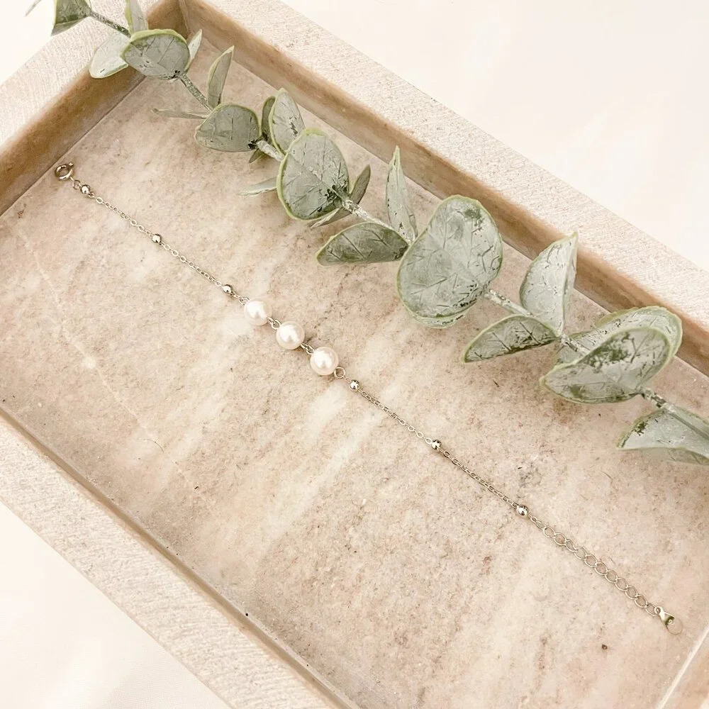 925 Sterling Silver Dainty Pearl Bracelet Bead Bracelet Stackable Bracelet - Picture 5 of 5